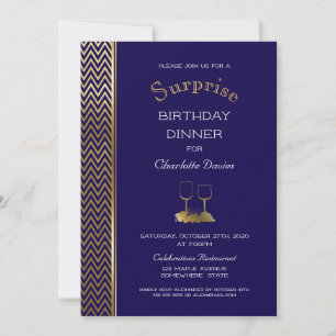 Birthday Dinner van Navy Blue en Gold Surprise Kaart