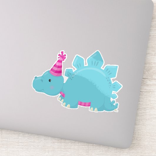 Birthday Dinosaur, Party Dinosaur, Blue Dinosaur Sticker (Detail)