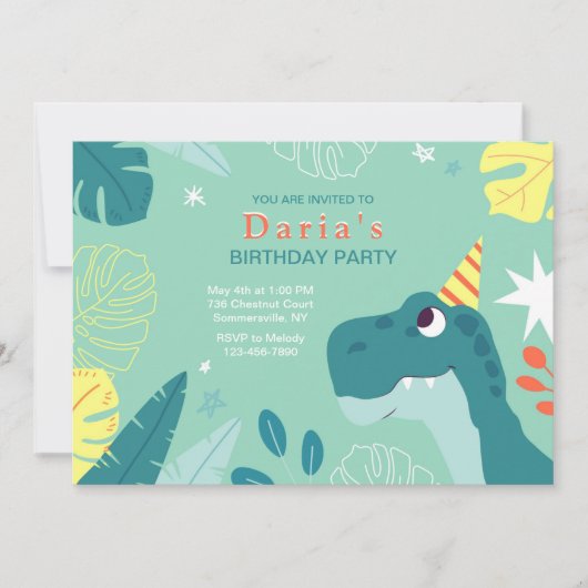 Birthday Dinosaur Party Kaart (Voorkant)