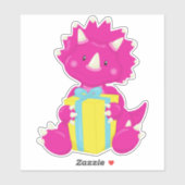 Birthday Dinosaur, Pink Dinosaur, Party Dinosaur Sticker (Vel)