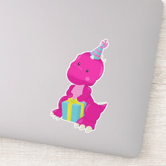 Birthday Dinosaur, Pink Dinosaur, Pet van de Parti Sticker (Detail)
