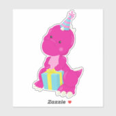 Birthday Dinosaur, Pink Dinosaur, Pet van de Parti Sticker (Vel)