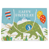Birthday Dinosaur Triceratops Eigen naam Leeftijd Groot Cadeauzakje (Voorkant)