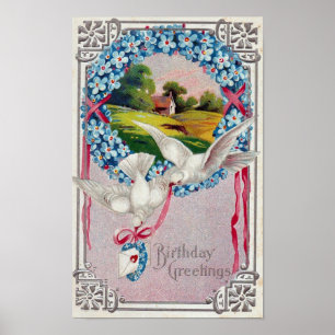 Birthday Doves Postmark 1910 Poster