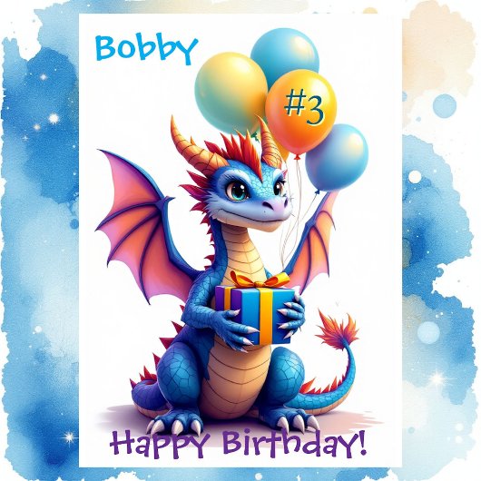 Birthday Dragon Add Name & Age of Young Boy Kaart