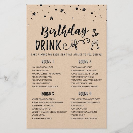 Birthday DRINK IF editable Birthday Party game (Voorkant)