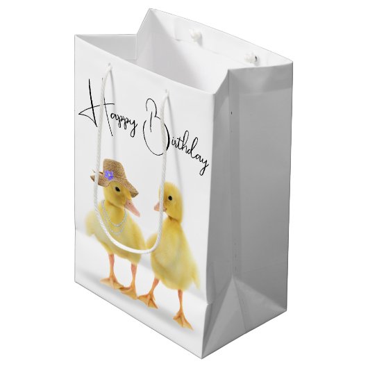 Birthday Ducking Couple Medium Cadeauzakje (Voorkant Gekanteld)