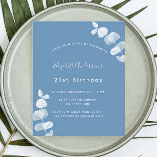 Birthday dusty blue eucalyptus budget uitnodiging