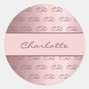 Birthday dusty roos roze monogram initiaal naam ronde sticker