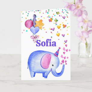 Birthday Elephant Add Name Age Cute Kinder Kaart