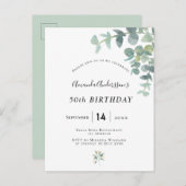 Birthday eucaluptus genera witte uitnodiging (Voorkant / Achterkant)