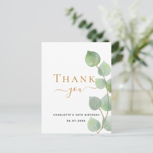 Birthday eucalyptus greenery bedankt briefkaart (Staand voorkant)