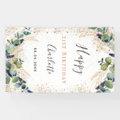 Birthday eucalyptus greenery elegant monogram spandoek (Horizontaal)