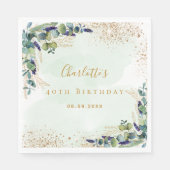Birthday eucalyptus greenery glitter monogram servet (Voorkant)