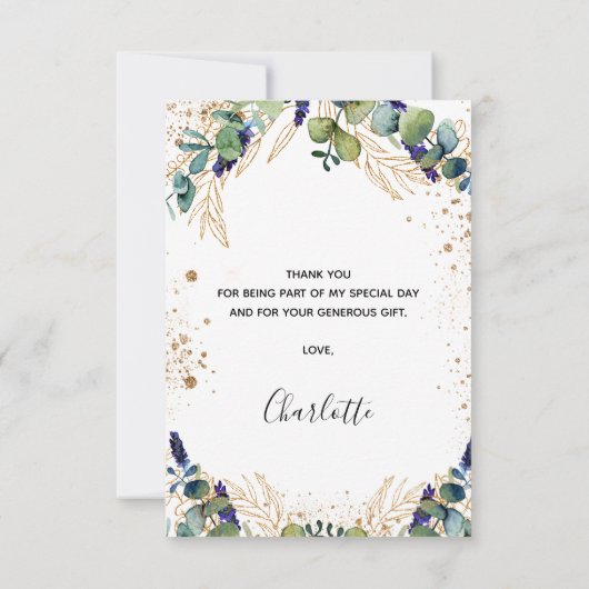 Birthday eucalyptus greenery glitter script bedankkaart (Achterkant)