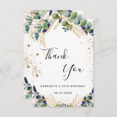 Birthday eucalyptus greenery glitter script bedankkaart (Voorkant / Achterkant)