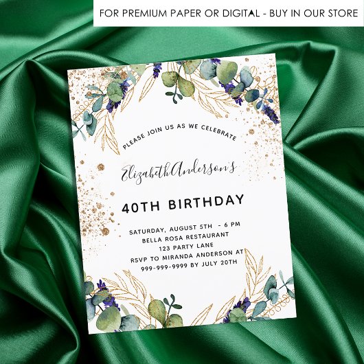 Birthday eucalyptus greenery glitter-uitnodiging briefkaart