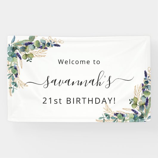 Birthday eucalyptus greenery Gold monogram Spandoek (Horizontaal)