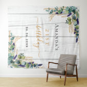 Birthday eucalyptus greenery rustige houtnaam wandkleed (In Situ (horizontaal))