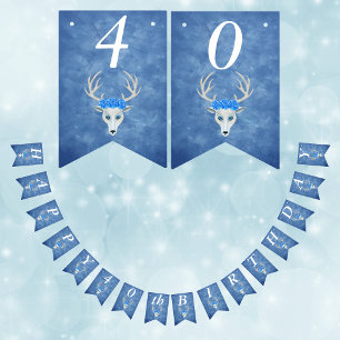 Birthday Fantasy White Deer Head Rozen Misty Blue Vlaggetjes