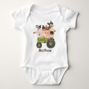 Birthday Farm Animals op tractor, ik ben één Baby  Romper