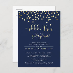 Birthday-feest bij Navy Blue en Gold Confetti Uitnodiging Briefkaart