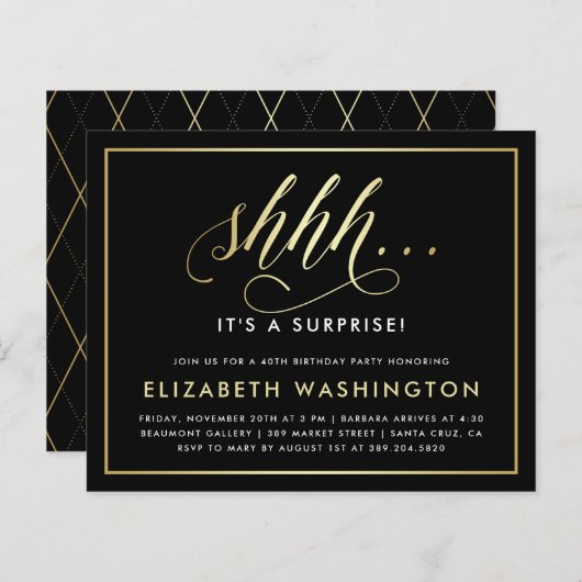 Birthday-feest voor Gold & Black Surprise (Voorkant / Achterkant)