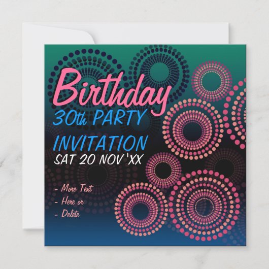 Birthday Fireworks Celebration Invitation Kaart (Voorkant)