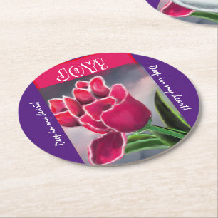 Birthday Floral Design, persoonlijke typografie Ronde Kartonnen Onderzetter