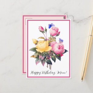 Birthday Floral Pink Yellow Roses Paarse Butterfly Briefkaart