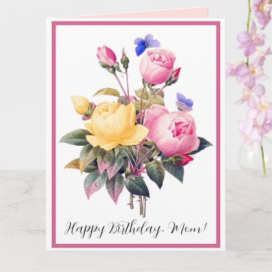 Birthday Floral Pink Yellow Roses Paarse Butterfly Kaart (Orchidee)