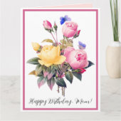 Birthday Floral Pink Yellow Roses Paarse Butterfly Kaart (Voorkant)