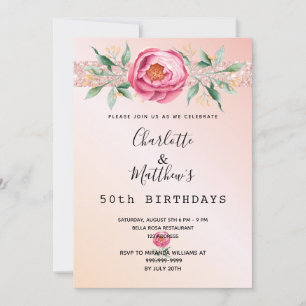 Birthday floral roos gold glitter twee personen kaart