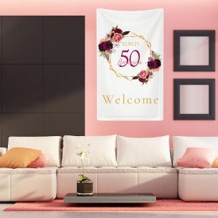Birthday floral white burgundy Welkom Spandoek
