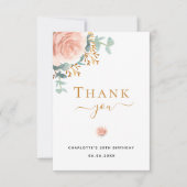 Birthday florale eucalyptus greenery roos goudroze bedankkaart (Voorkant)