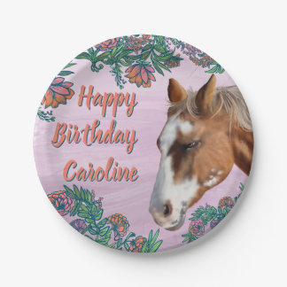 Birthday Flowers and Palomino Horse  Papieren Bordje