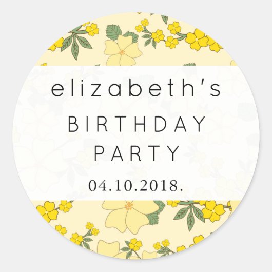 Birthday - Flowers, Petals, Bladeren - Geel Groen Ronde Sticker (Voorkant)