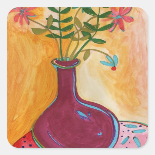 Birthday Flowers Vierkante Sticker (Voorkant)