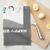 Birthday Fluffy White Cat Kitchen Towel Theedoek (Quarter Fold)