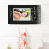 Birthday Foto Black Silver Glitter Girly Spandoek (Insitu)
