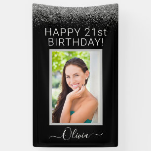 Birthday Foto Black Silver Glitter Girly Spandoek