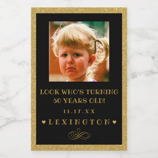 Birthday Foto: Glitter look Mini Bottle Label | Voedselcontainer Etiket (Enkel label)