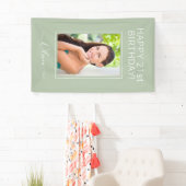 Birthday Foto Green Sage Script Girly Spandoek (Insitu)