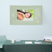 Birthday Foto Green Sage Script Girly Spandoek (Beurs)