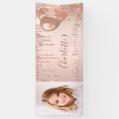 Birthday foto roos goud glitter monogram spandoek (Verticaal)