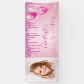 Birthday foto roze glitter monogram banner (Verticaal)