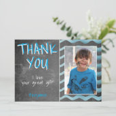 Birthday Foto van Cute Blue Chalkboard Bedankkaart (Staand voorkant)