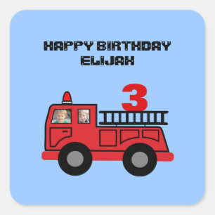 Birthday Foto van Red Fire Truck Kind Vierkante Sticker
