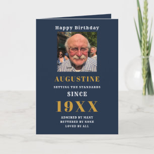 Birthday Fototemplate Elegant Chic Blue Gold Kaart