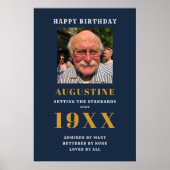 Birthday Fototemplate Elegant Chic Blue Gold Poster (Voorkant)